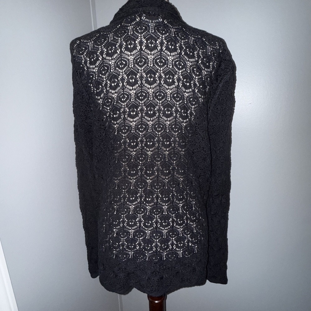 TALBOTS XL BLACK Crochet cottage romantic Cardigan Sweater whimsygoth EUC - Picture 5 of 11
